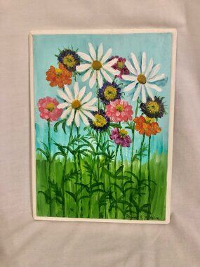 Daisy, Aster, and Zinnia Acrylic Painting